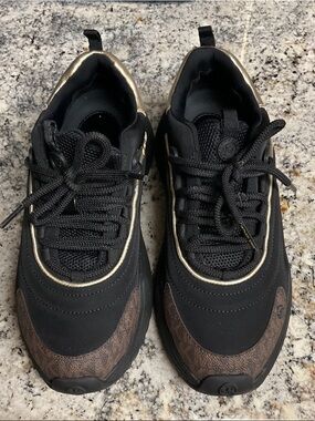 Michael Kors Black & Gold Chunky Lace-Up Sneakers 👟